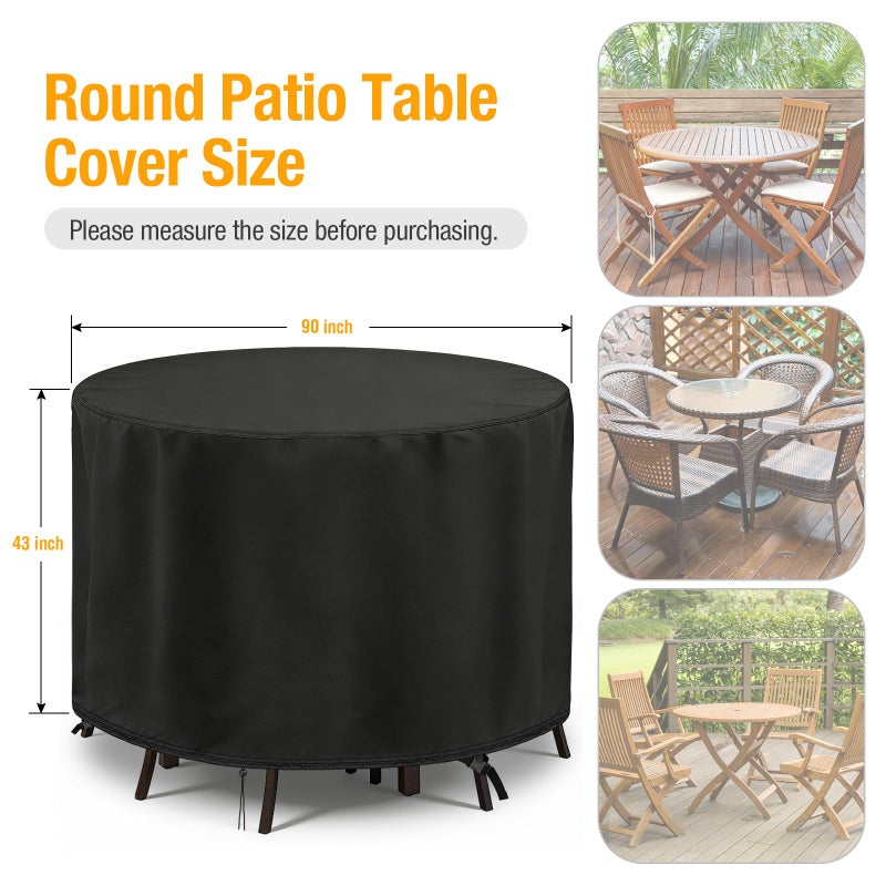 POMER Patio Furniture Set Cover, Round Bar Height Table and Chair Cover 90inch Waterproof Outdoor Tall High Table Cover for Round Furniture Set - 90" D x 43" H - Image 2